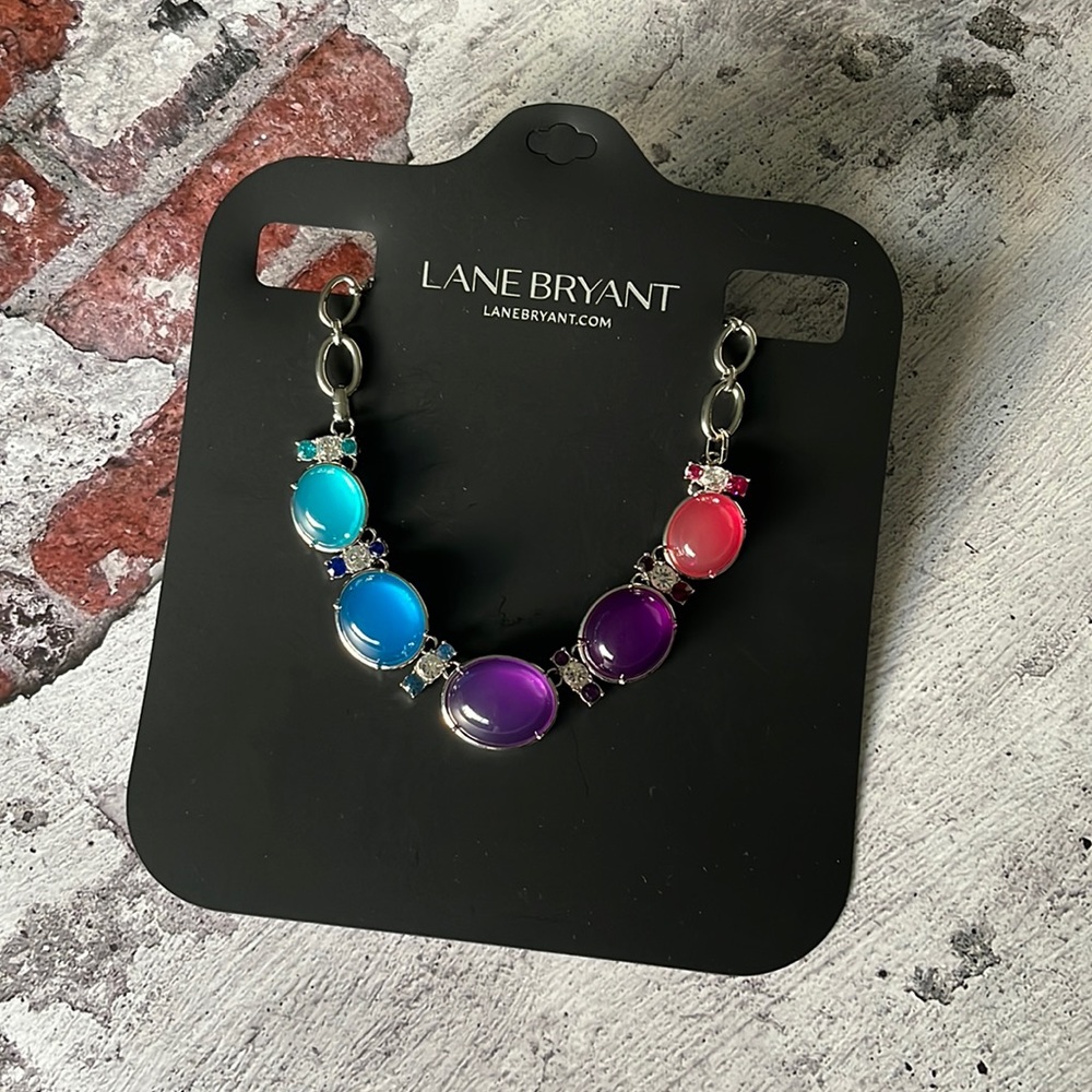 NWT Lane Bryant Purple Blue & Pink Crystal Gemstone Statement Necklace